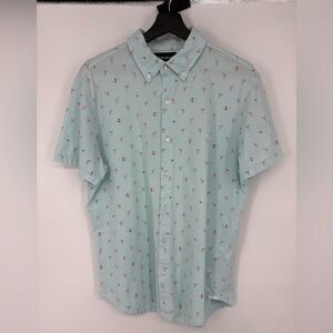 Bonobos 100% Cotton Aqua Flamingo Print Casual Shirt